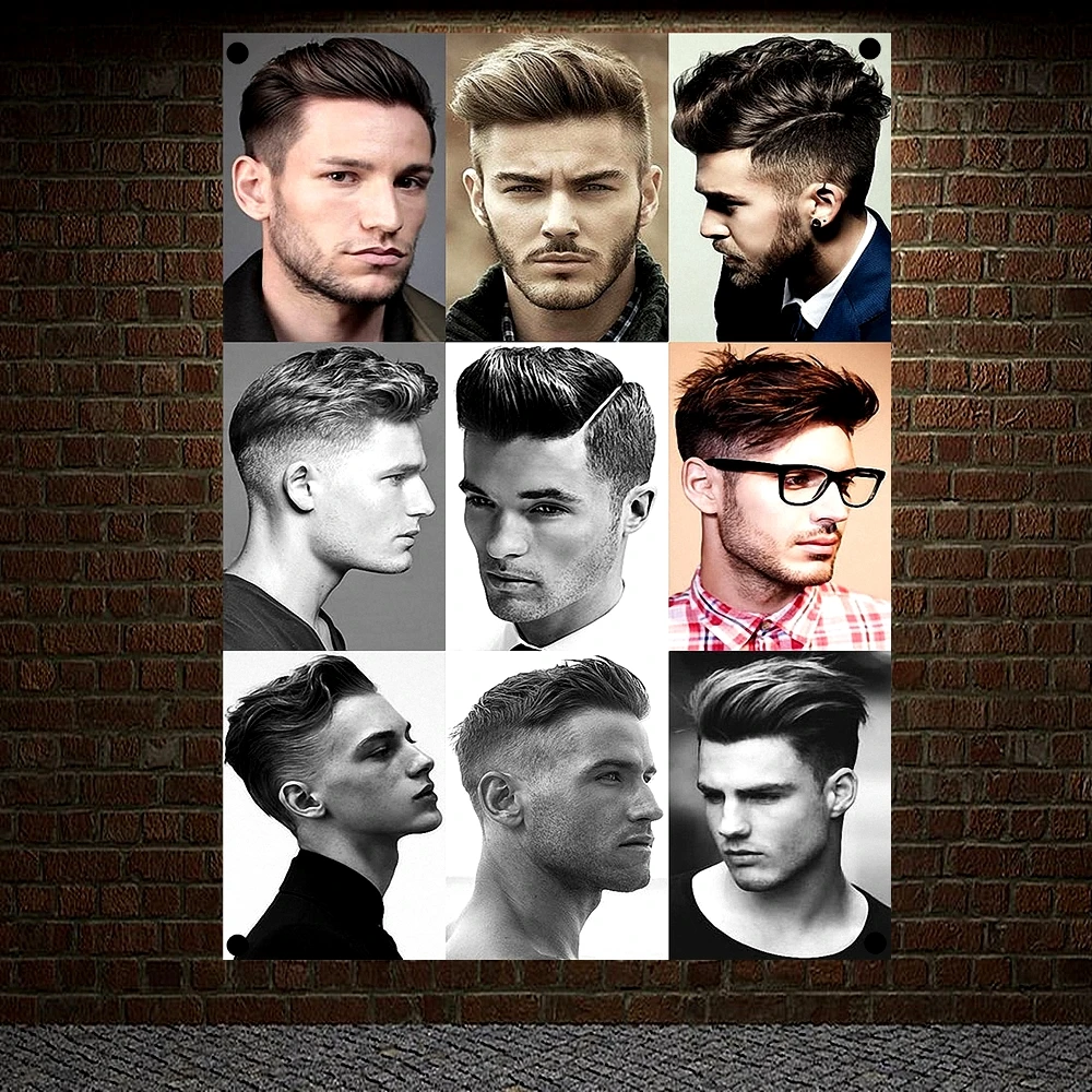 Beard Short-Spikes-Hairstyle-For-Men Barber Shop Home Decoration Poster Signboard Tapestry Banner Flag Wall Art Canvas Painting