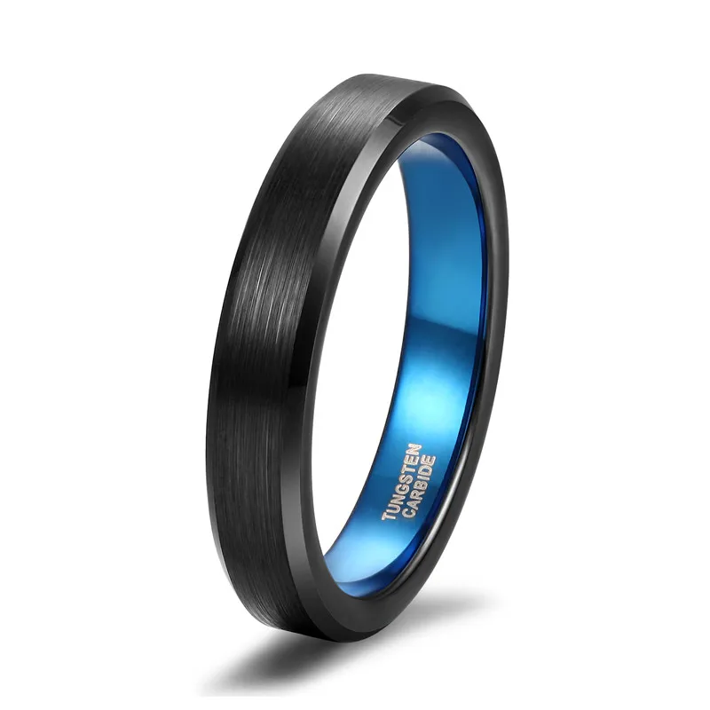 Somen Tungsten Carbide Ring 4/6mm Black Brushed Man Rings Blue Inside Wedding Band Cool Ring Classic Couple Engagement Rings