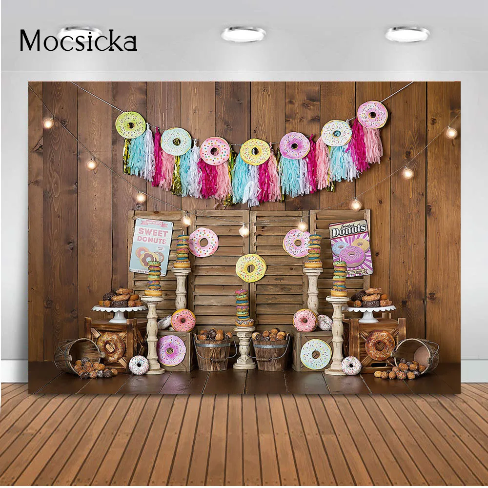 Girls Donut Birthday Backdrop for Photography Newborn Kids Portrait Background for Photo Studio Cake Smash Photographic Props