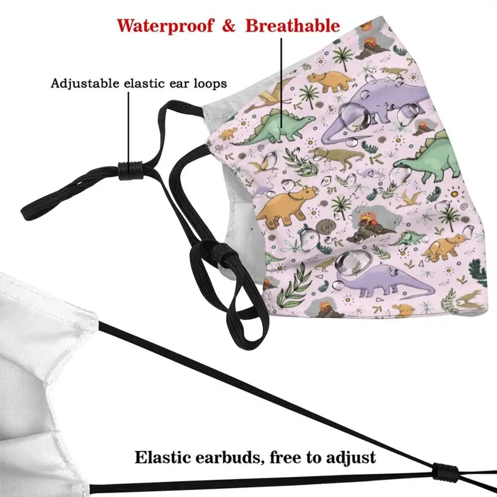 Dinosaurs In Pink Mask Cloth Reusable Print Filter Washable Dinosaur Dinosaurs Dinosaur Pattern Dinosaur Brontosaurus