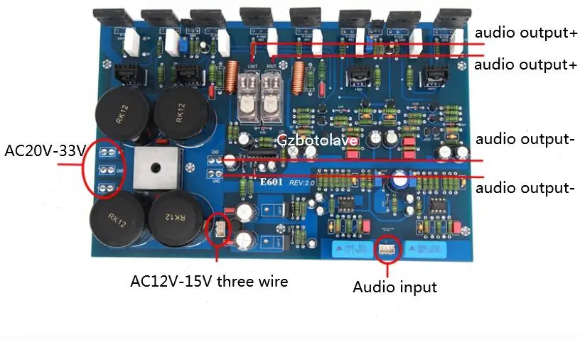 E601 HiFi High power dual channel class A/class AB amplifier board with Protection circuit