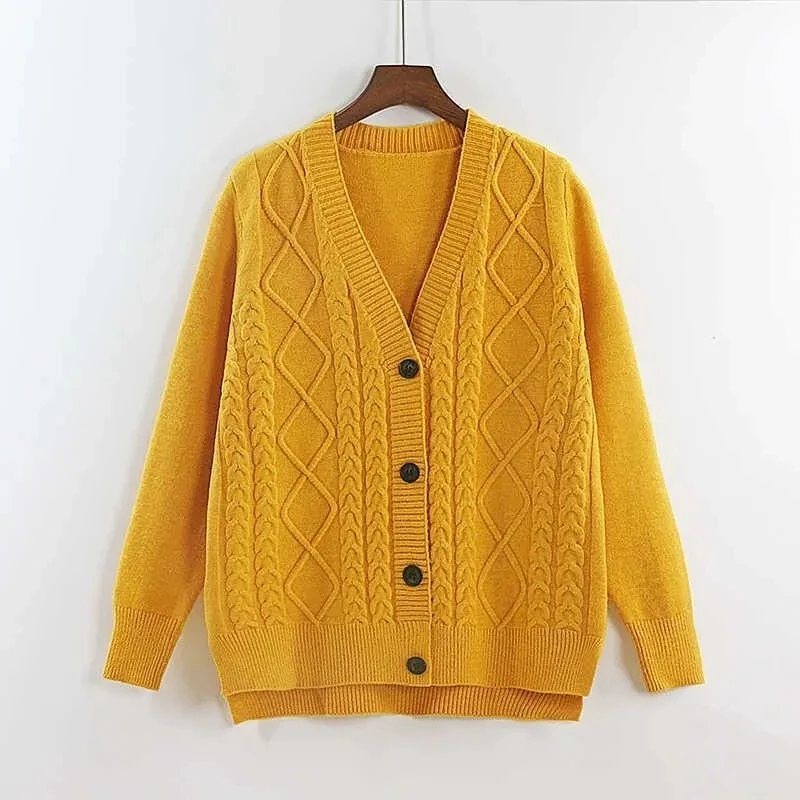 

Nice Spring Autumn Casual Knitted Sweater Cardigan Women Short Shawl Jacket V-Neck Loose Twist Sweater Coat Long Sleeve Swearter