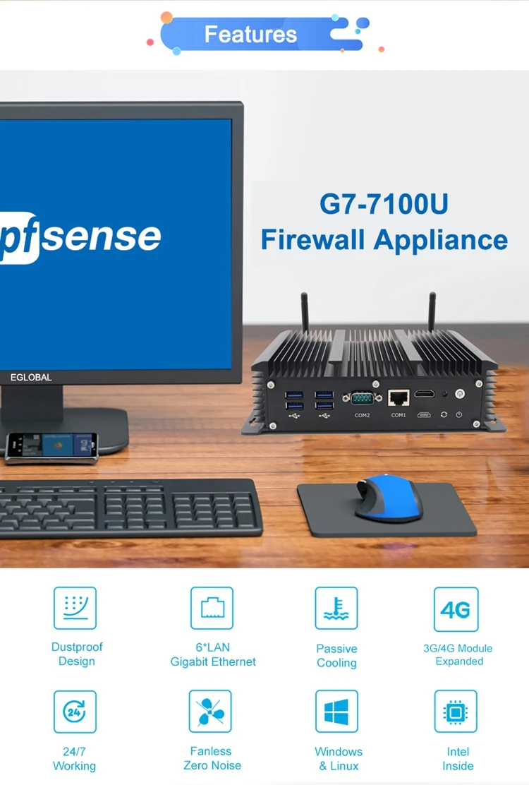 Picture 7: Fanless 6xLan Mini PC Firewall Appliance/Proxmox Mini Server/Thin Client Host Core i7-10510U 8569U i5-10210U DB9 RS232 4G SIM