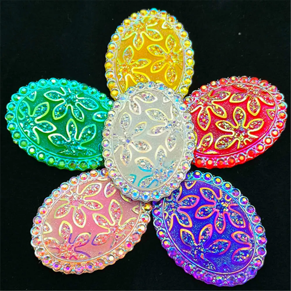 

5PCS MIX 30mm*40mm AB Resin Oval flower Flatback Rhinestone Wedding Crafts DIY