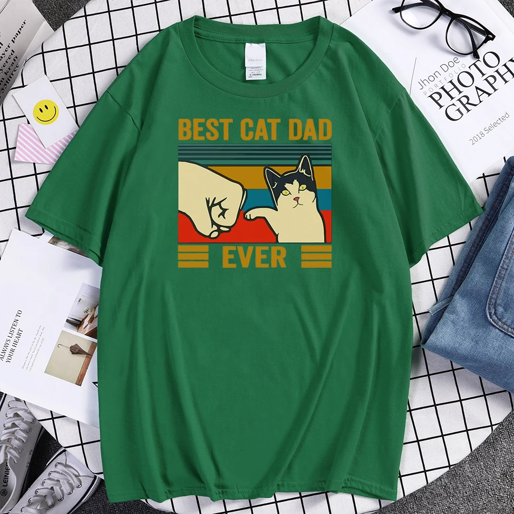 Best Cat Dad Ever Summer Men\'s T Shirt Brand Short Sleeve Fashion Cute Streetwear Animal Cats Male Tops Casual Tshirt