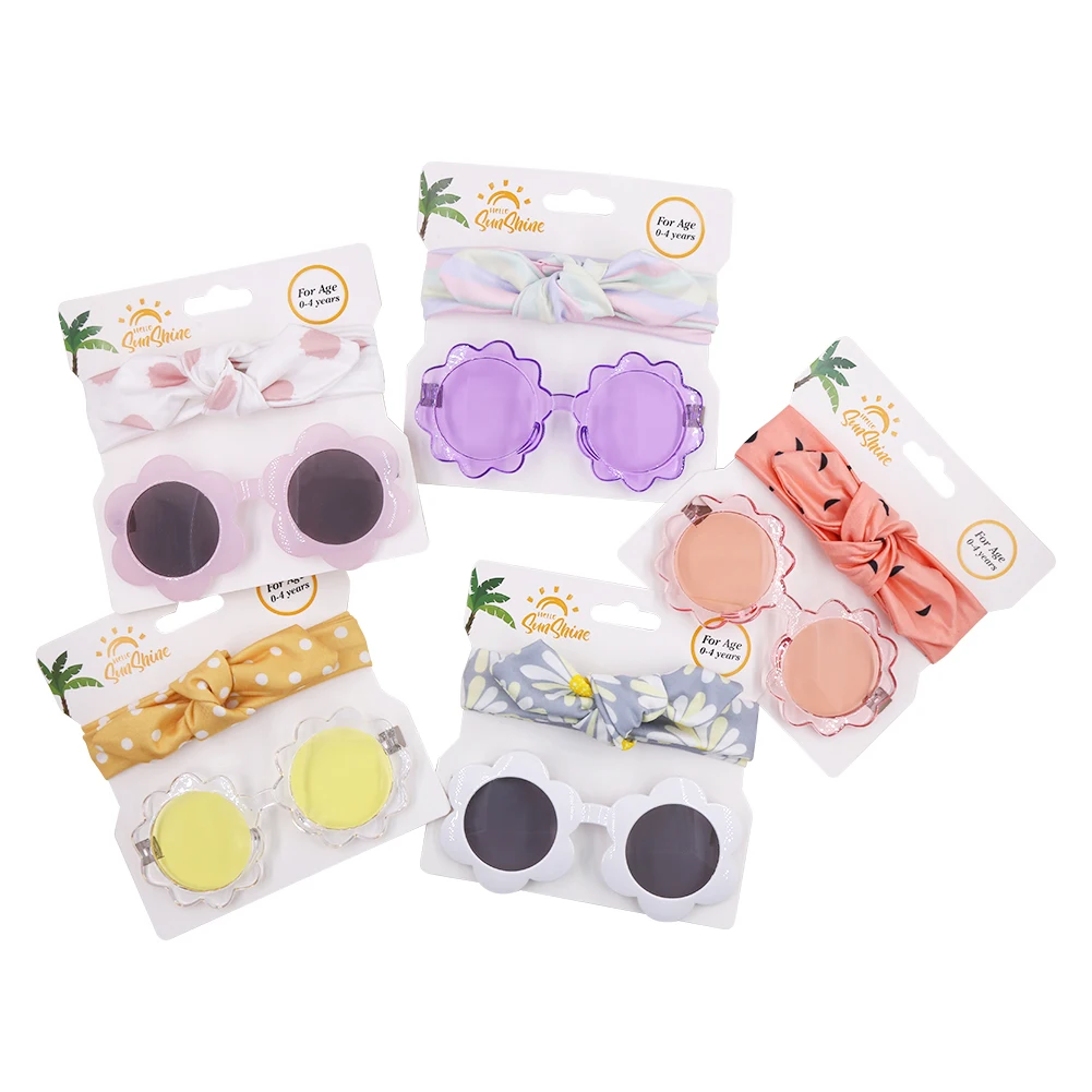 10Sets/Lot Rabbit Ear Tie Dye Baby Headband Dot Sunflower Sunglassess Flower Round Eye Glassess 0-4T Elastic Hair Bands Headwear