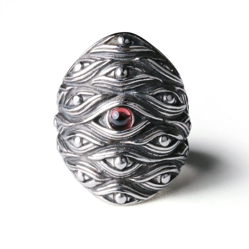 Vintage Silver Color Hundred Eye Monster Opening Adjustable Red Eye Rings Devil Eye Punk Gothic Rings Men's Women's Jewelry