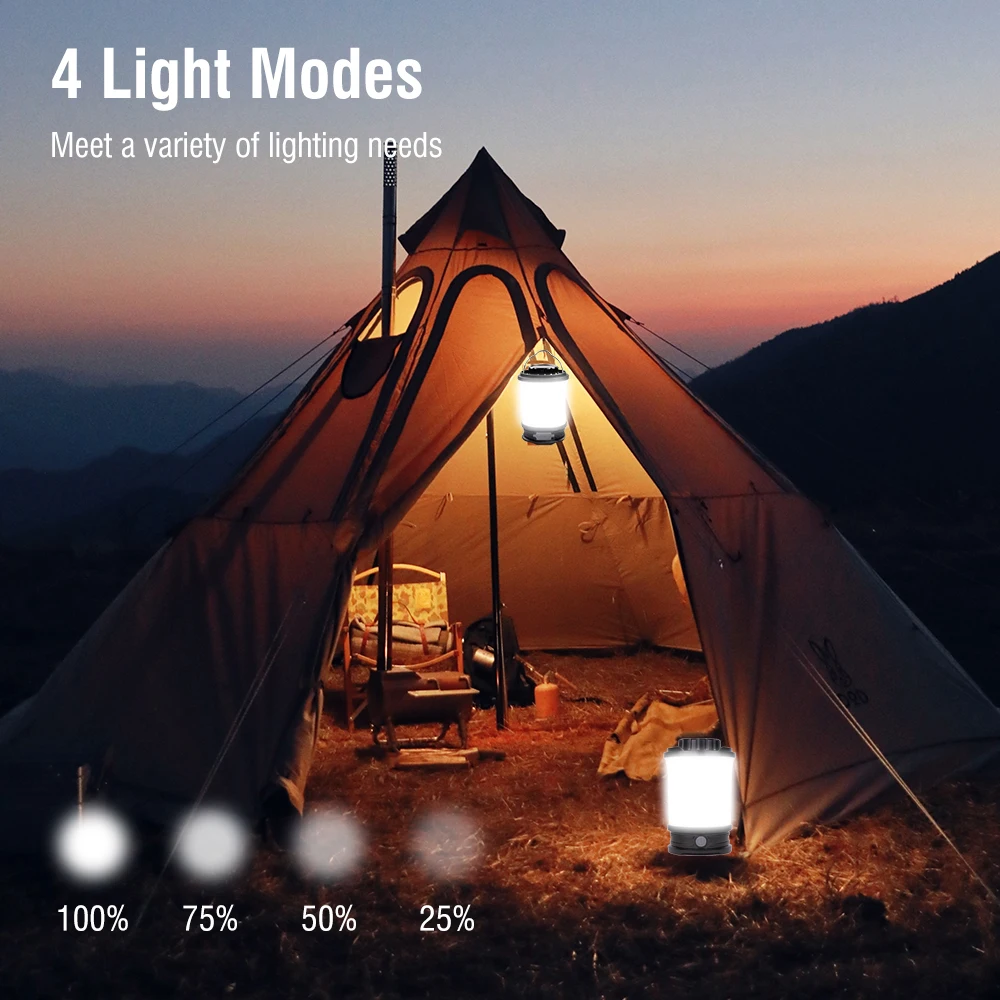 BORUiT 2835 SMD LED Camping Light USB Rechargeable Portable Tent Lamp Waterproof Power Bank Emergency Lanterns Outdoor Lighting