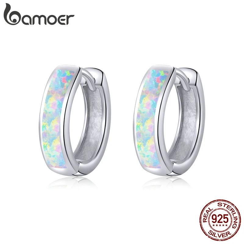 Bamoer 925 Sterling Silver Colorful Minimalist Hoop Earrings for Women Circle Ear Buckles Brincos Fine Jewelry SCE861