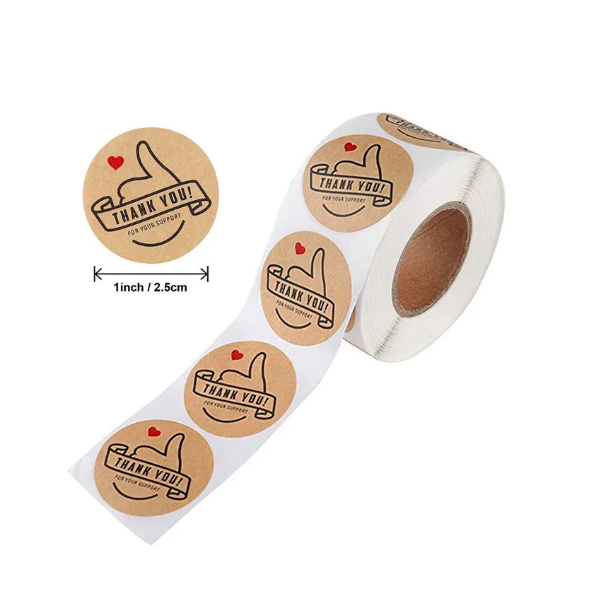 500Pcs/Roll Natural Kraft Thank You Stickers Envelope Seal Labes Handmade Gifts Packaging Party Decorations Stationery Stickers