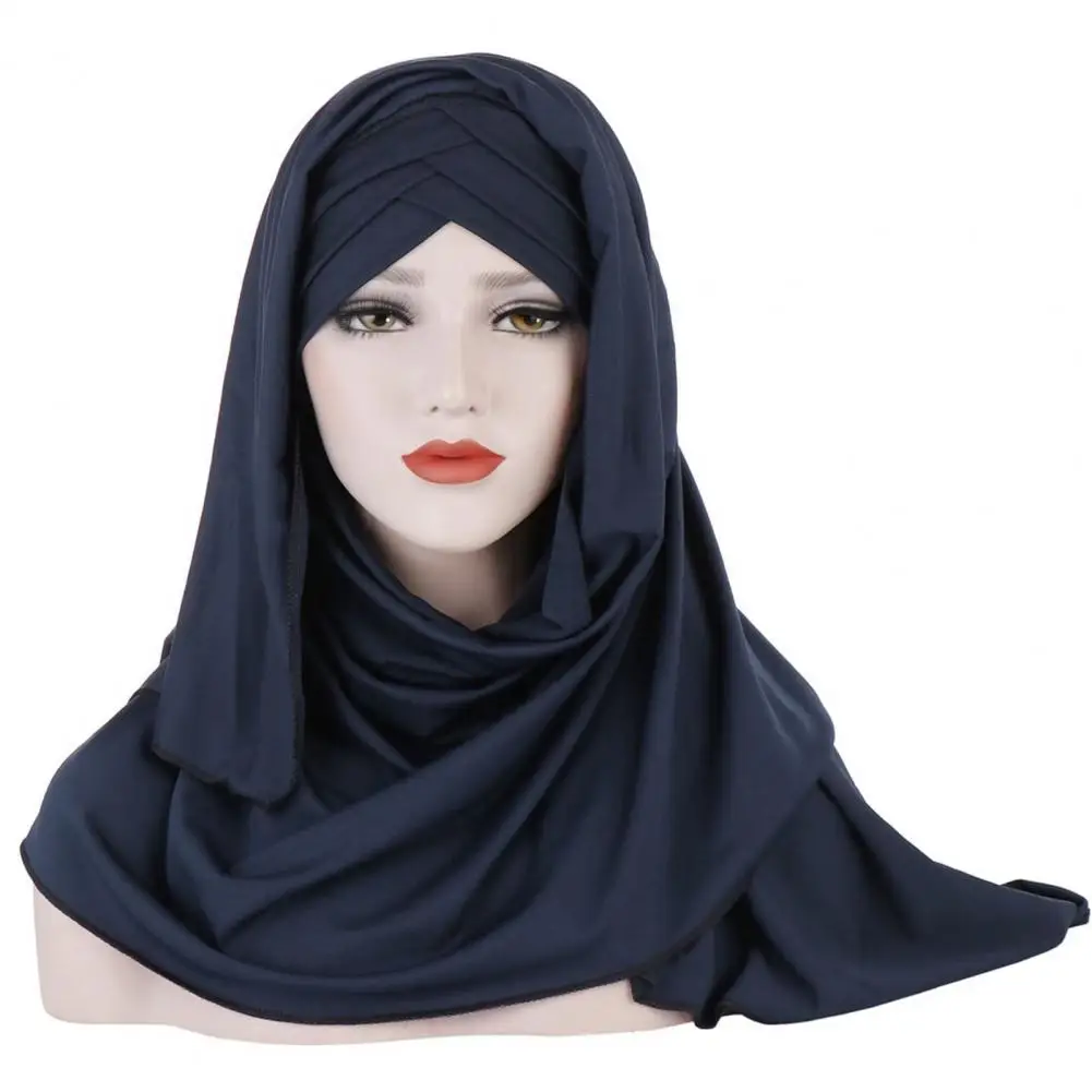 Jersey Scarf Full Coverage Non-slip Pure Color Women Shawls Headscarf for Daily