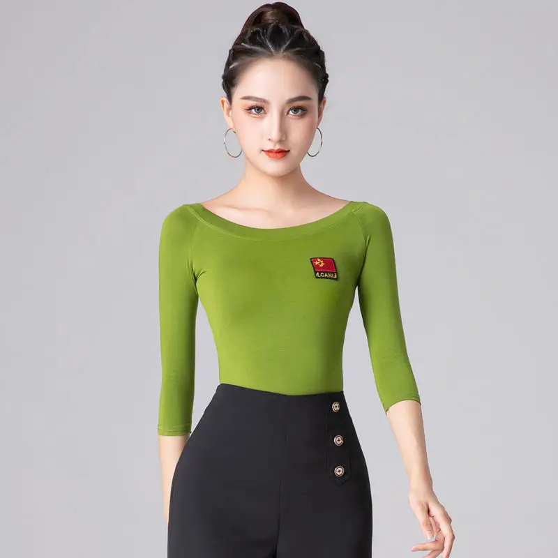 Vrouwelijke Volwassen Sexy Top Ronde Hals Latin Dance Prestaties Kleding Nationale Standaard Stijldansen Praktijk Kleding Overhemd Nieuwe