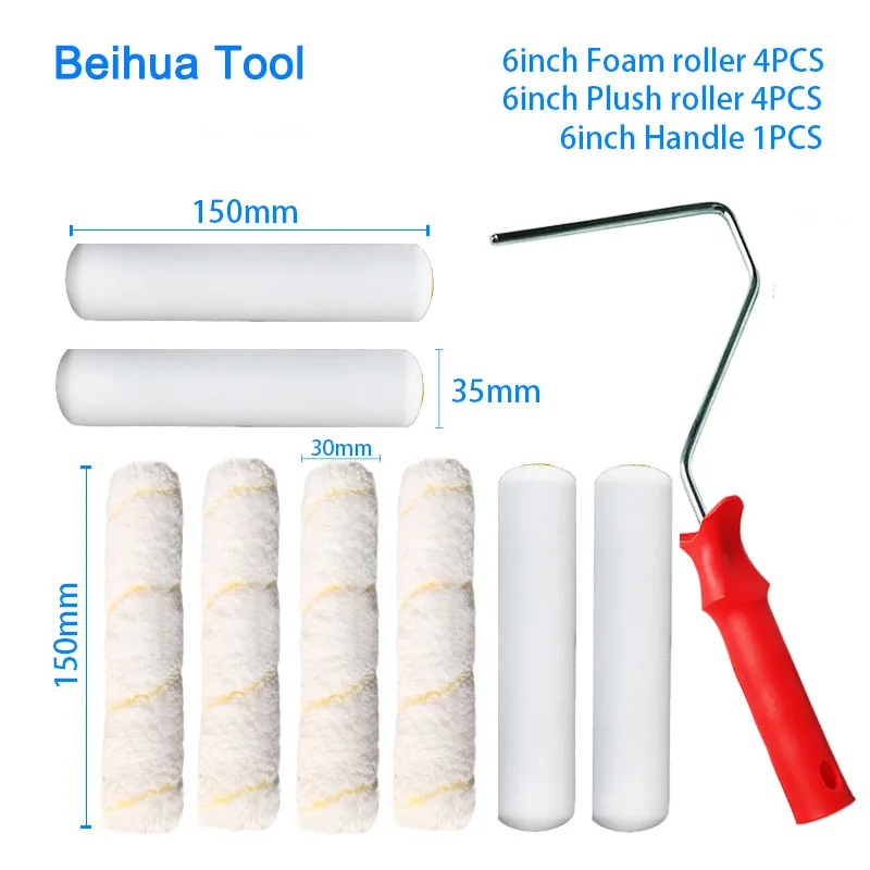 9PCS/set 6Inch Paint Roller Brush Pro Foam Paint Roller kit Sponge Plush  Roller Painting handle Tool for DIY Wall decorative