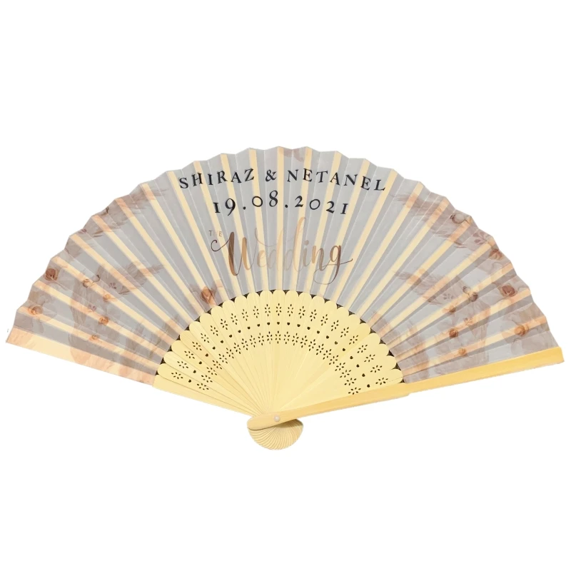 Imagem -05 - Personalizado Tecido de Seda Folding Fan Impresso Hand Held Design Personalizado Presente de Casamento Favor 250 Pcs