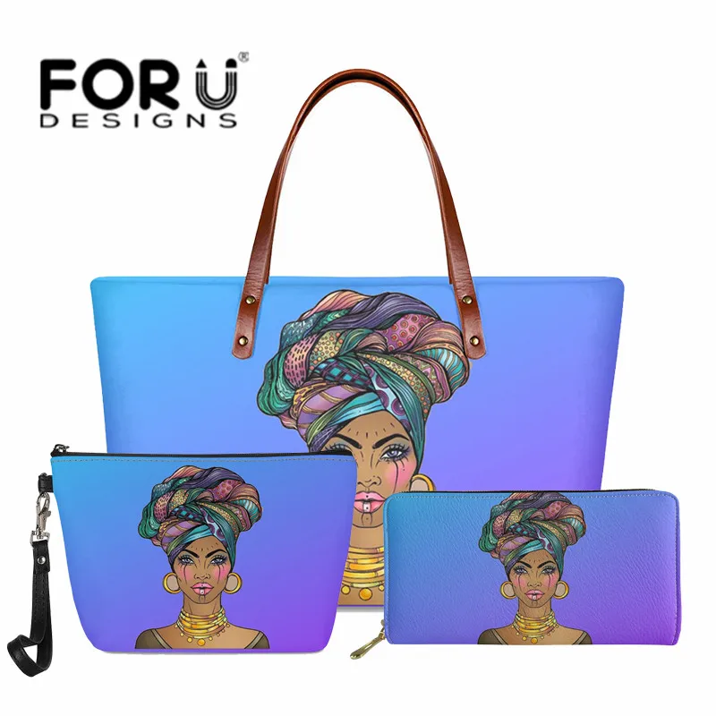 

Handbag and Wallet Set for Women Black Art African Girls Print Shoulder Bag Melanin Poppin Afro Lady Beach Bag Totes Custom