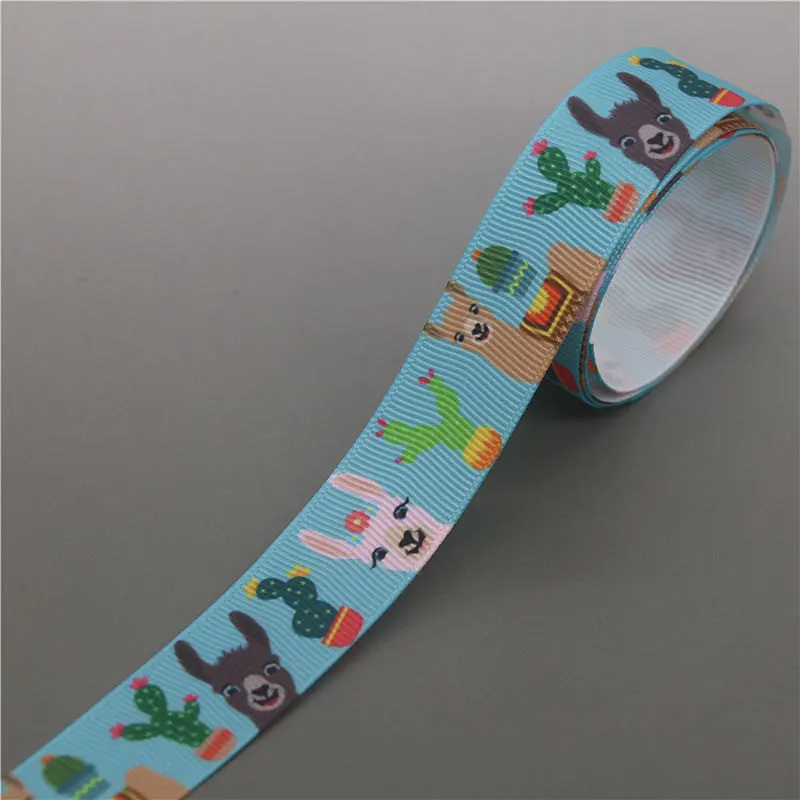 DHK 5yards Llama cactus Printed Grosgrain Ribbon Accessory Hairbow Headwear Decoration DIY Wholesale OEM C1748