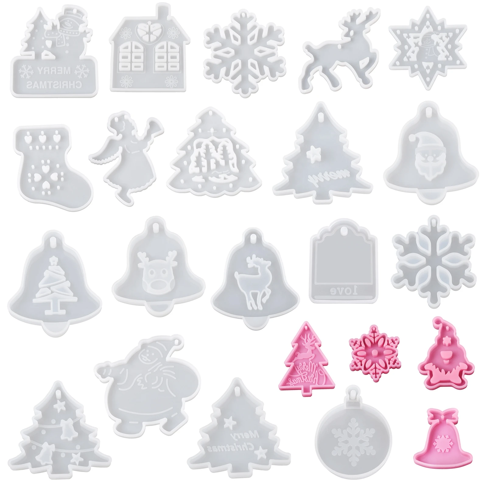 Christmas Silicone Mold Elk Bell Christmas Tree Pendant DIY Resin Mold Keychain Jewelry Merry Christmas Home Party Decoration