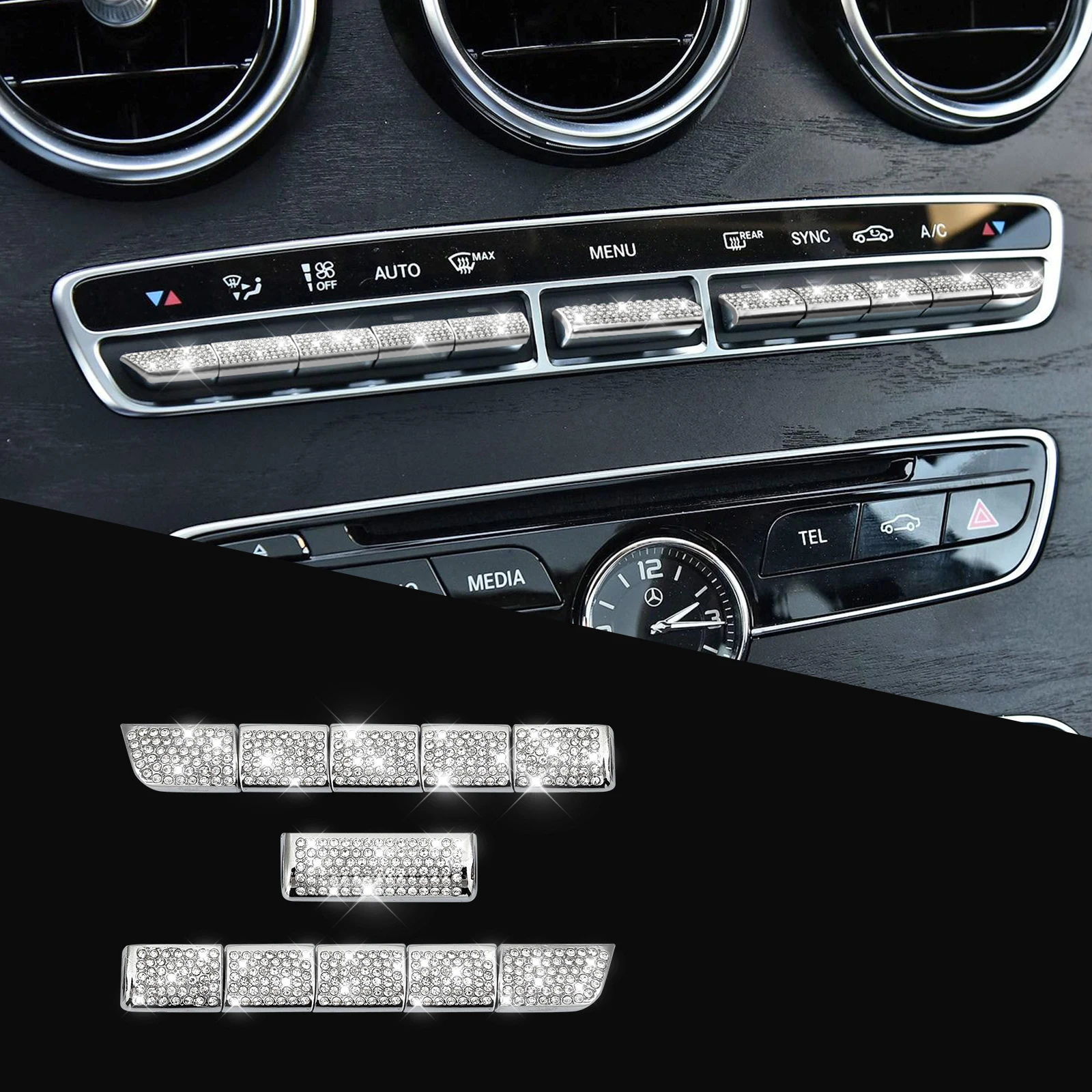 for Mercedes Benz Accessories Bling AC Buttons Cover 11 Pcs Compatible with Mercedes C300 E350 GLC300 W205 W212 W213 X253 Access