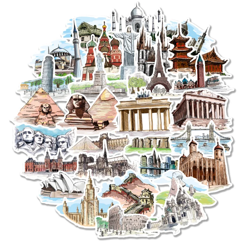 40 pcs/pack World Architecture Tourism PVC  Stationery Stickers Scrapbooking DIY Diary Album Stick Label