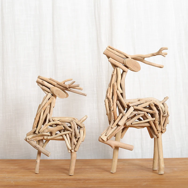 Handmade creative home wooden deer animal desktop TV cabinet decoration casual living room cute deer decoration decoration gift