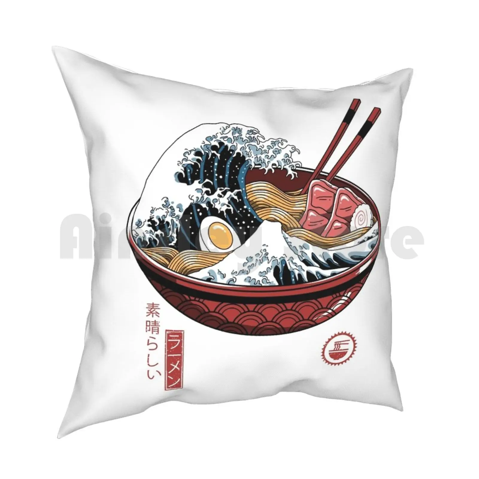 Great Ramen Wave White Pillow Case Printed Home Soft Throw Pillow Ramen Ramen Bowl Ramen Noodles Japan Japanese The