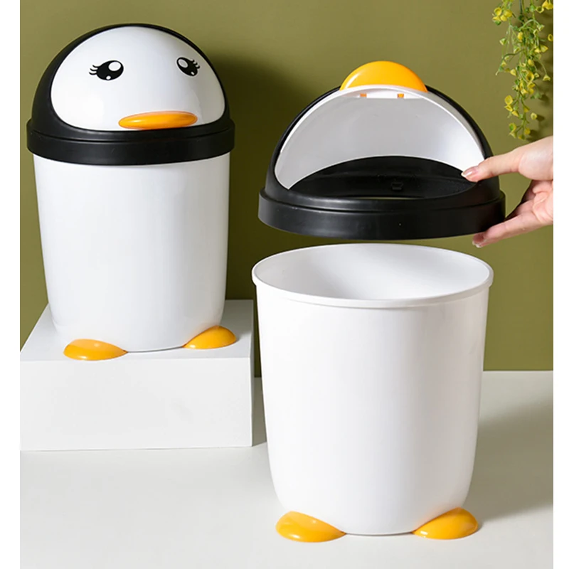 Penguin Trash Can Household Bathroom Toilet Bedroom Living Room Garbage Bin Kitchen Plastic Dustbins Sundries Barrel Waste Box