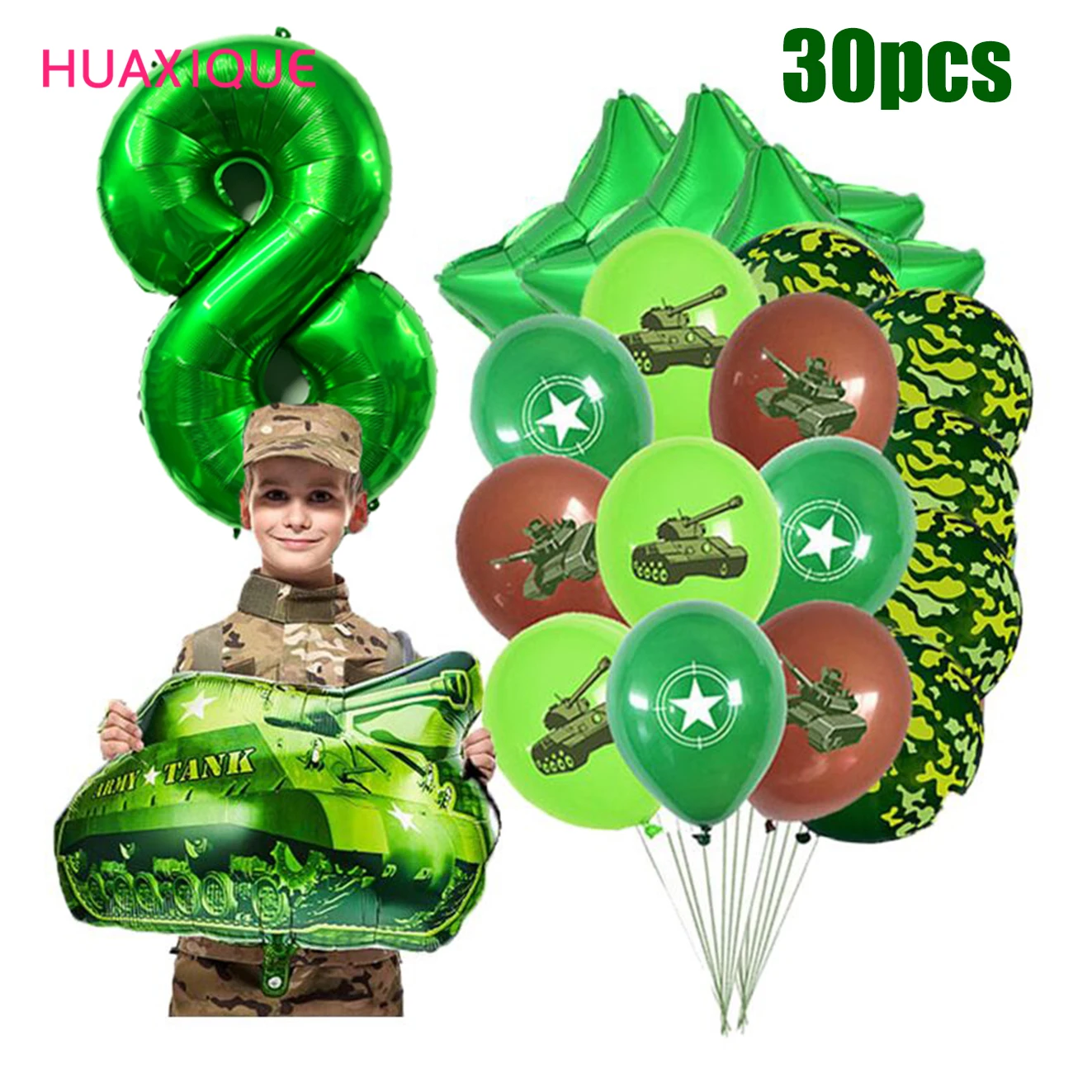 

30Pcs Camouflage latex ballons Military Theme Fighter Tank Police Toy Foil Ball Blue Green Printed Balloon Wedding Party Decor