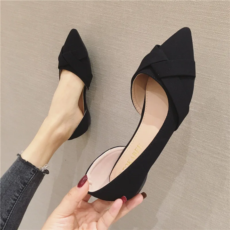 Women Flats Side Empty Pointed Toe Size 33 34 44 45 46 Solid Color Flat Heel Shoes for Ladies Nude Flats Zapatos Planos De Mujer