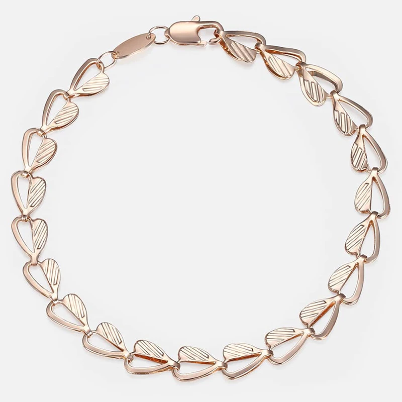 Trendsmax 585 Rose Gold Color Bracelet for Women Heart Link Chain Link Bracelet Fashion Gifts for Women Gifrls 6mm 18.5cm GB424