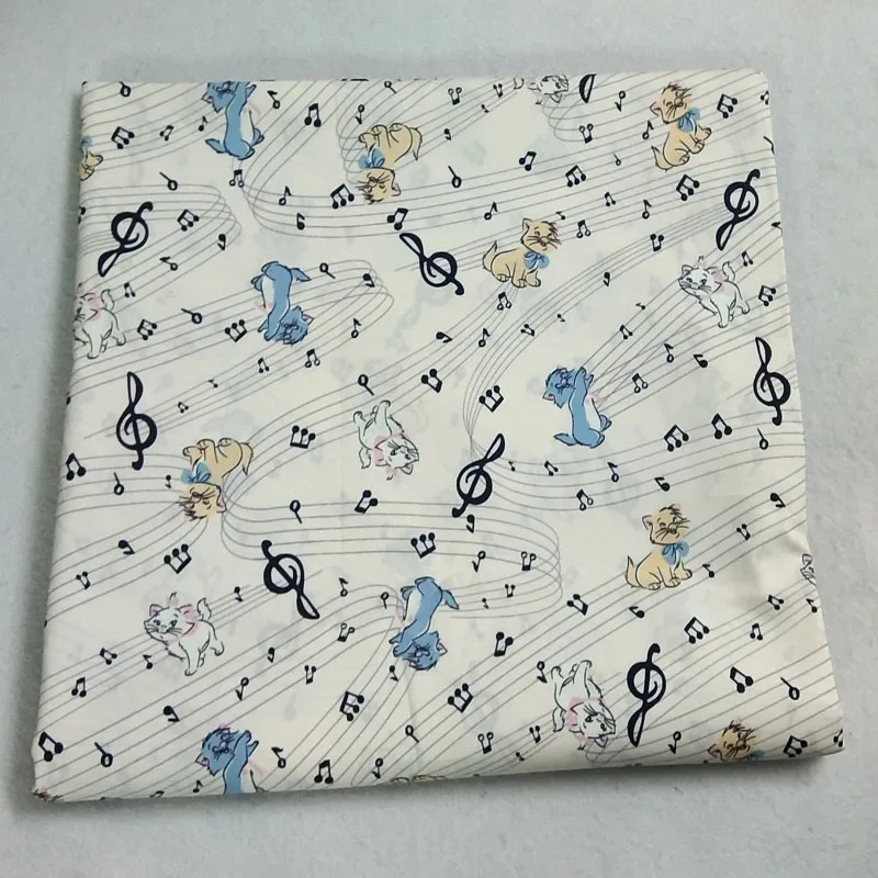 Adorable Cartoon Cat with Music Note Printed Cotton Fabric Musical Note Fabric Patchwork Cloth Bag Party Home Decor