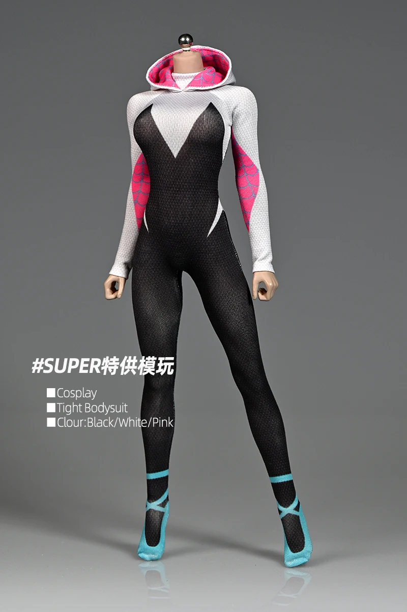 1/6 Scale Female Spider Jumpsuit Gwen Stacy Bodysuit Tights Clothes Fit for 12inches TBLeague Phicen Action Figure Body