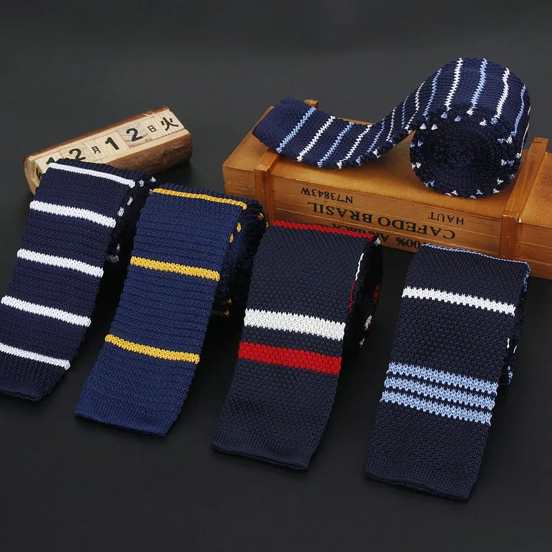 Brand New Men\'s Vintage Striped Knit Neck Ties For Man Party Fashion Colorful Knitting Tie Navy Red Wedding Slim Necktie Cravata