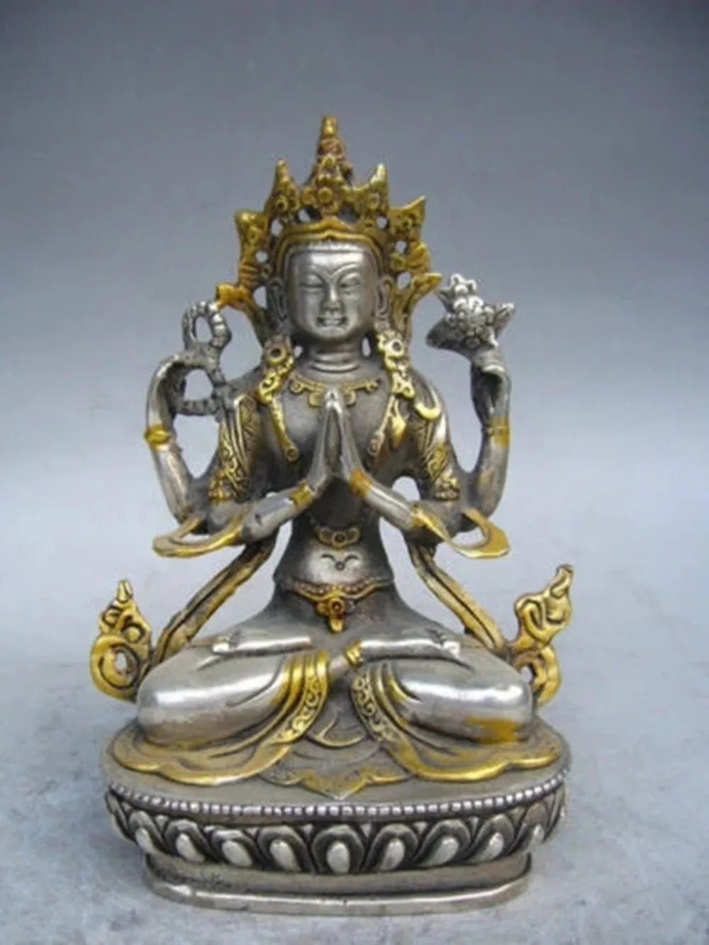 

Tibet silver Handwork carved statue Tibetan Buddhism Buddha white tara statue