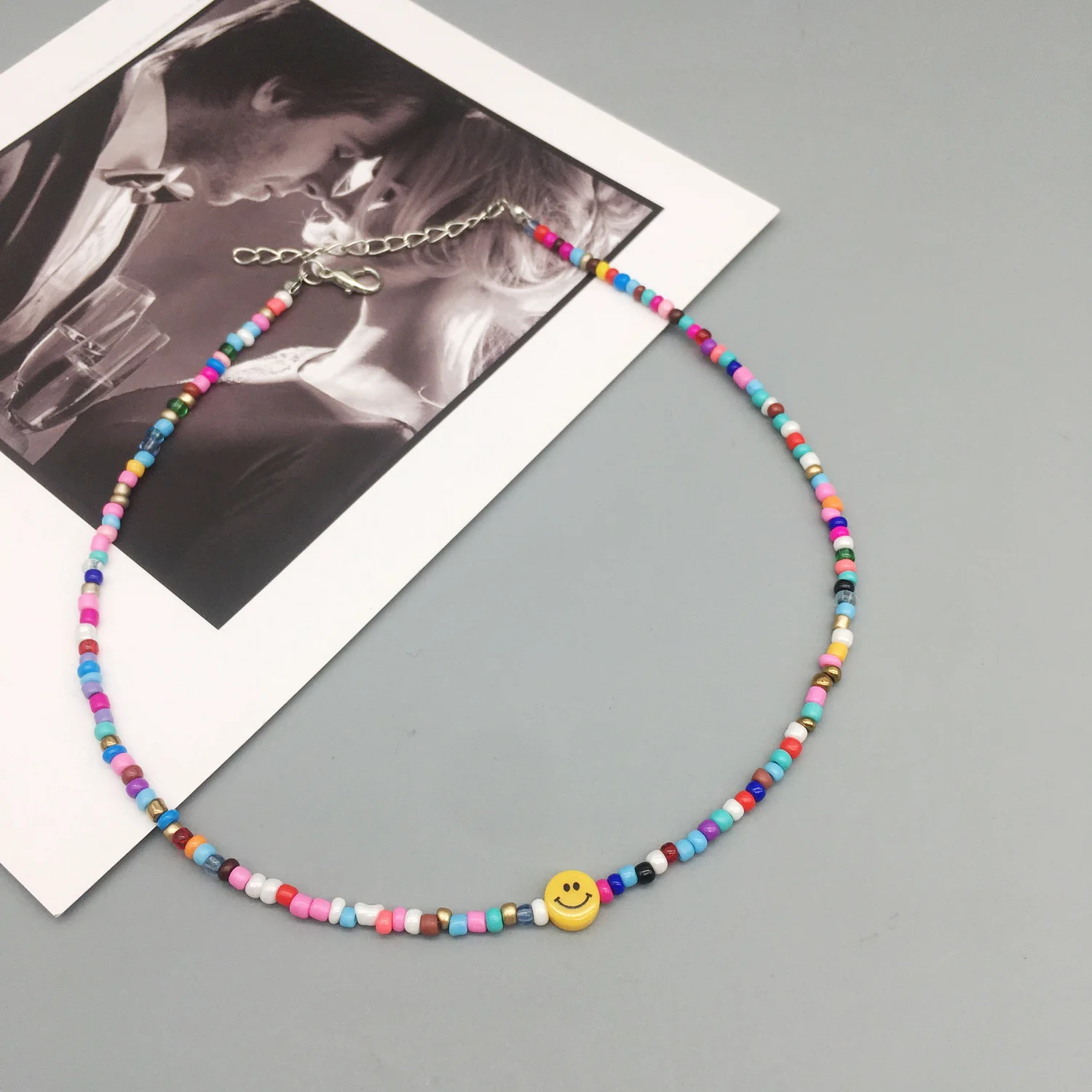 Boho Handmade Diy Seed Bead Necklace Letter Lucky Love Happy Choker Strand Chain Colorful Female Beach Collier Femme Jewelry