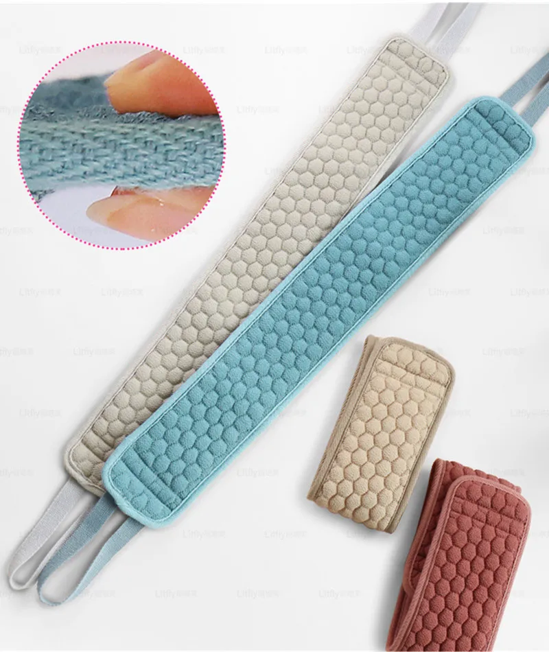 Double-Sided Long Bath Towel Pull Back Strap Exfoliating Back Scrubber Shower Loofah Body Skin Cleaning Bath Towel