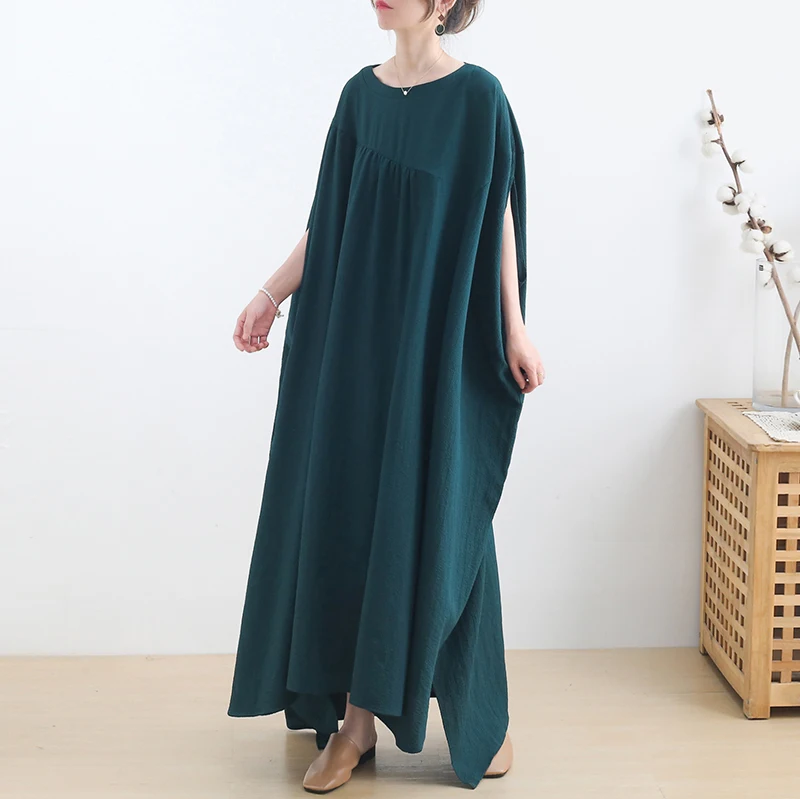 Women Green Dress 2021 Summer Maxi Abaya Robe Loose Longue Femme Dubai Turkey Islam Clothes Caftan Modest Gown Elegance Plage