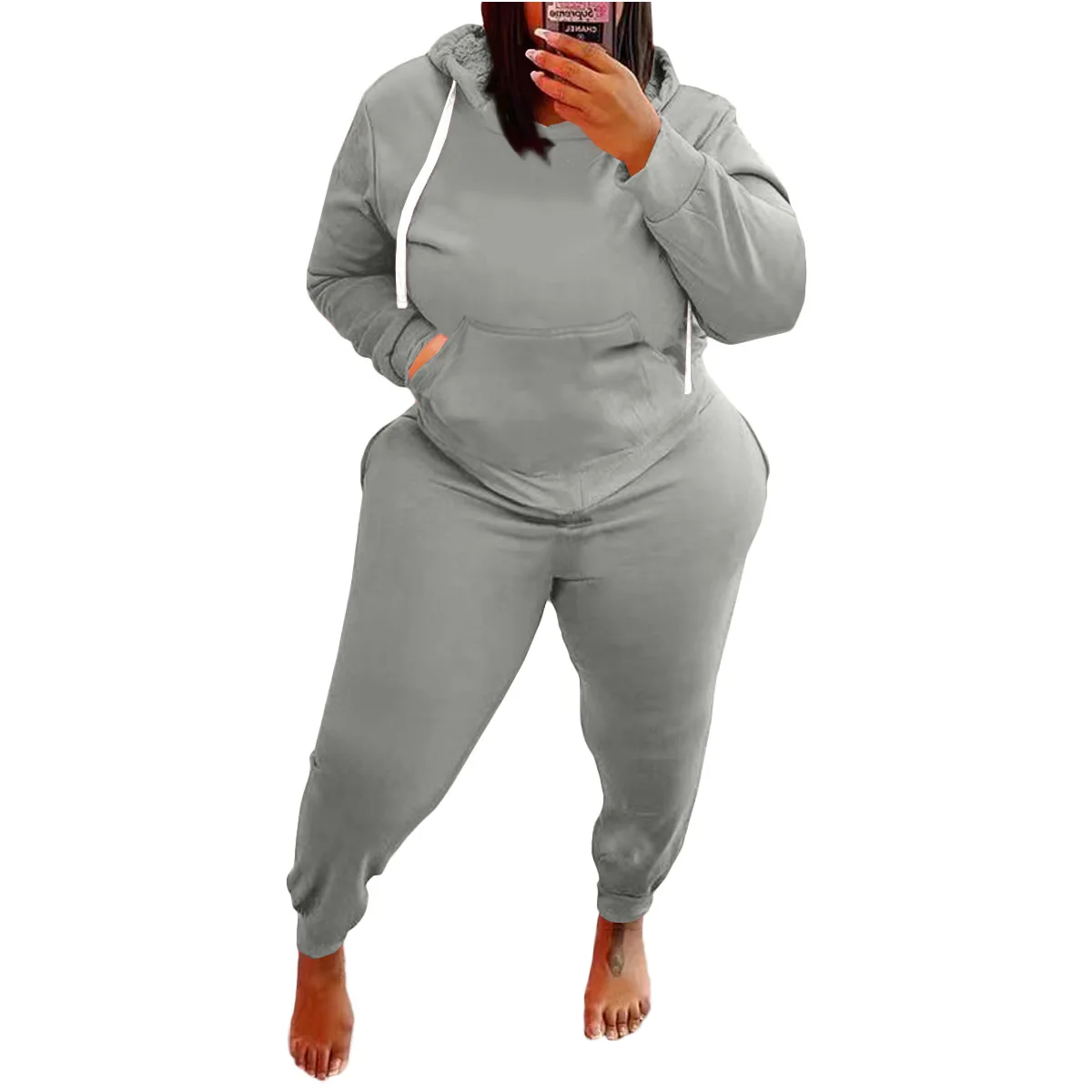 3XL 4XL 5XL Plus Size Sets Women Clothing Solid Color Long Sleeve Hoodies Sport Casual 2 Two Piece Pants Suits Winter Outfits