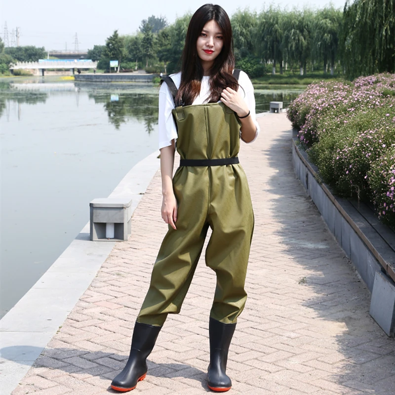 Waterproof Fishing Thickening Half-body PVC Waders Pants Non-slip Boots Women Beach Camping Hunting Wading Jumpsuit A9251