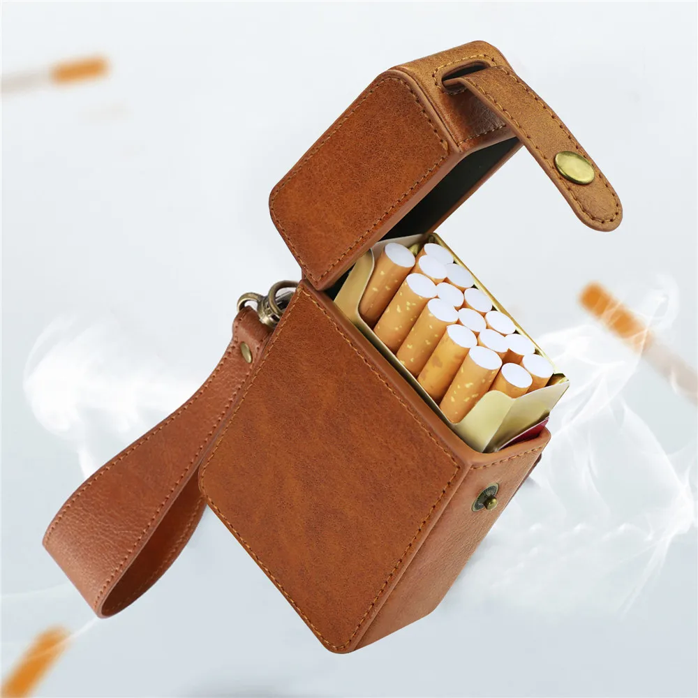 

PU Cigarette Retro Case With Hand Strap Large Capacity Tobacco Storage Box Cigarette Anti Pressure Box Smoking Tool