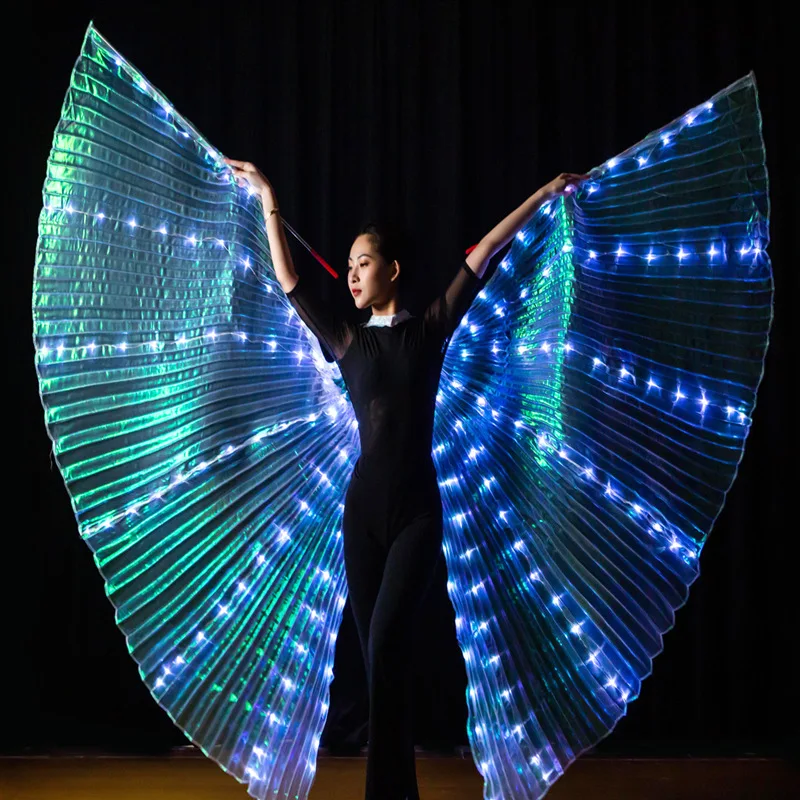 Ruoru LED Dance Wings Butterfly Glowing Dance Halloween Color Fluorescent Show Christmas Belly Dance Wings Split Led Isis Wings