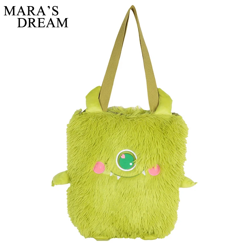 Mara\'s Dream Cute Little Monster Women Plush Shoulder Bag Soft Faux Fur Ladies Shopping Bag Female Cartoon Purse Handbag Student