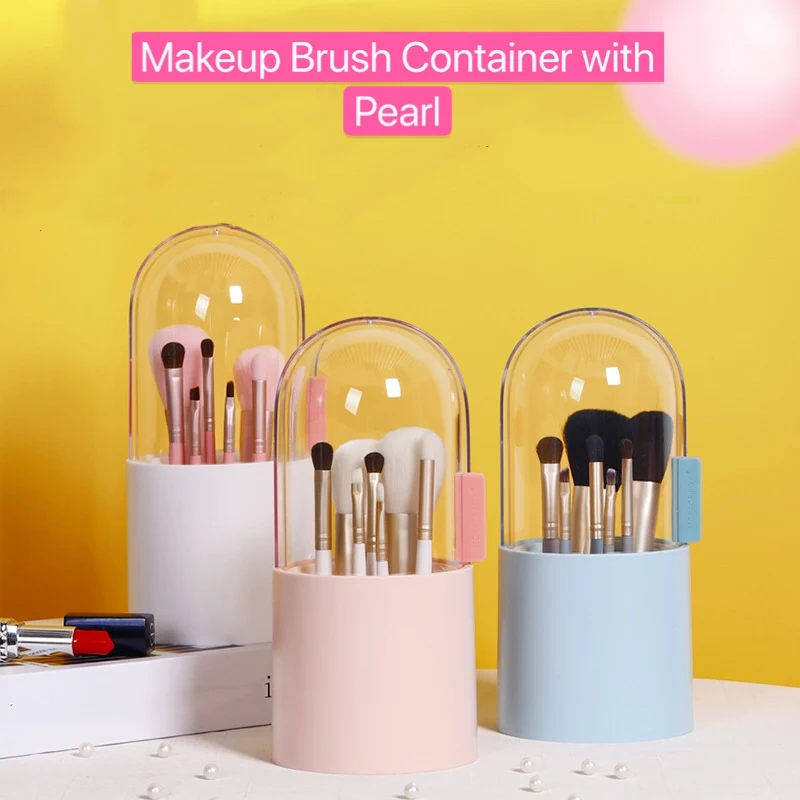 

Makeup Brush Organizer Box Cosmetic Holder Makeup Brush Barrel Holder Eyebrow Pencil Plastic Box Waterproof with Pearls