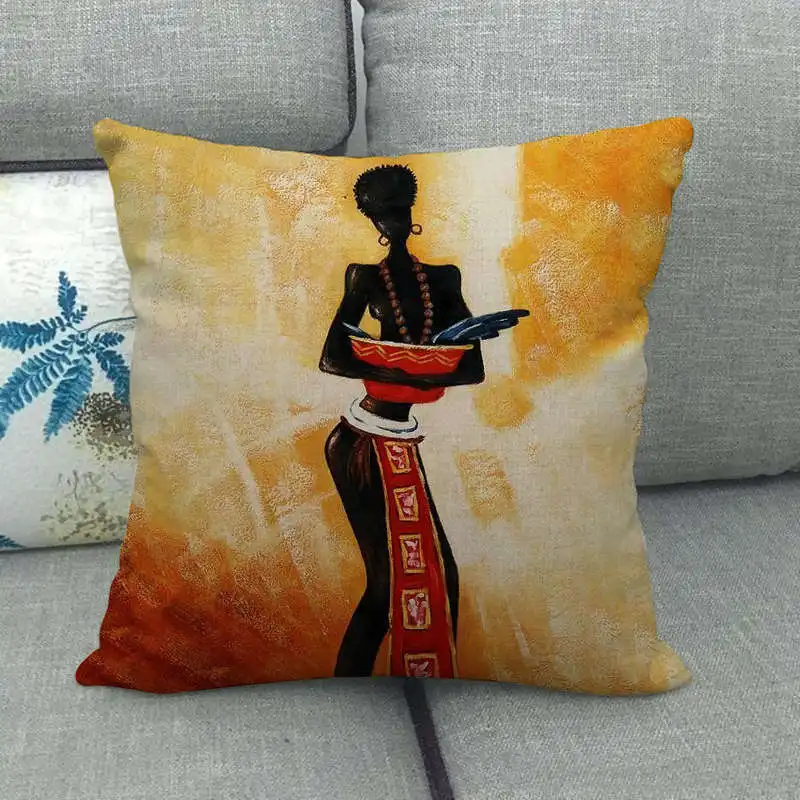 NEW Abstract Oil Painting Black Woman Cushion Cover Linen Modern Fashion Art Pillowcase Sofa Chair Livingroom Decorative Pillows