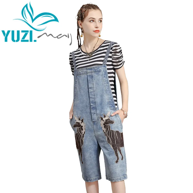 ชุดสตรีฤดูร้อน 2020 Yuzi.May Boho ใหม่ DENIM ผู้หญิง Playsuit Slash คอเย็บปักถักร้อยหลวม Jumpsuits X2235