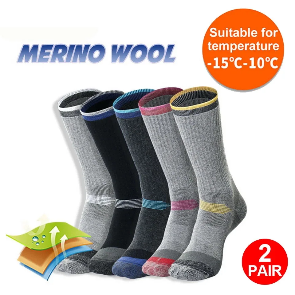 

2 Pair Merino Wool Thermal Socks Winter Men Women Outdoor Sports Soft Ski Hiking Socks Snowboard Thermosocks Thicken