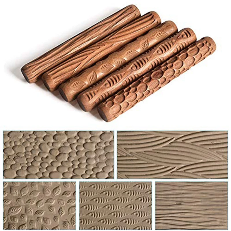 

Pottery Tools Wood Hand Rollers for Stamp Pattern Roller Pattern Ceramic Clay Sculpting Tools Polymer Molds