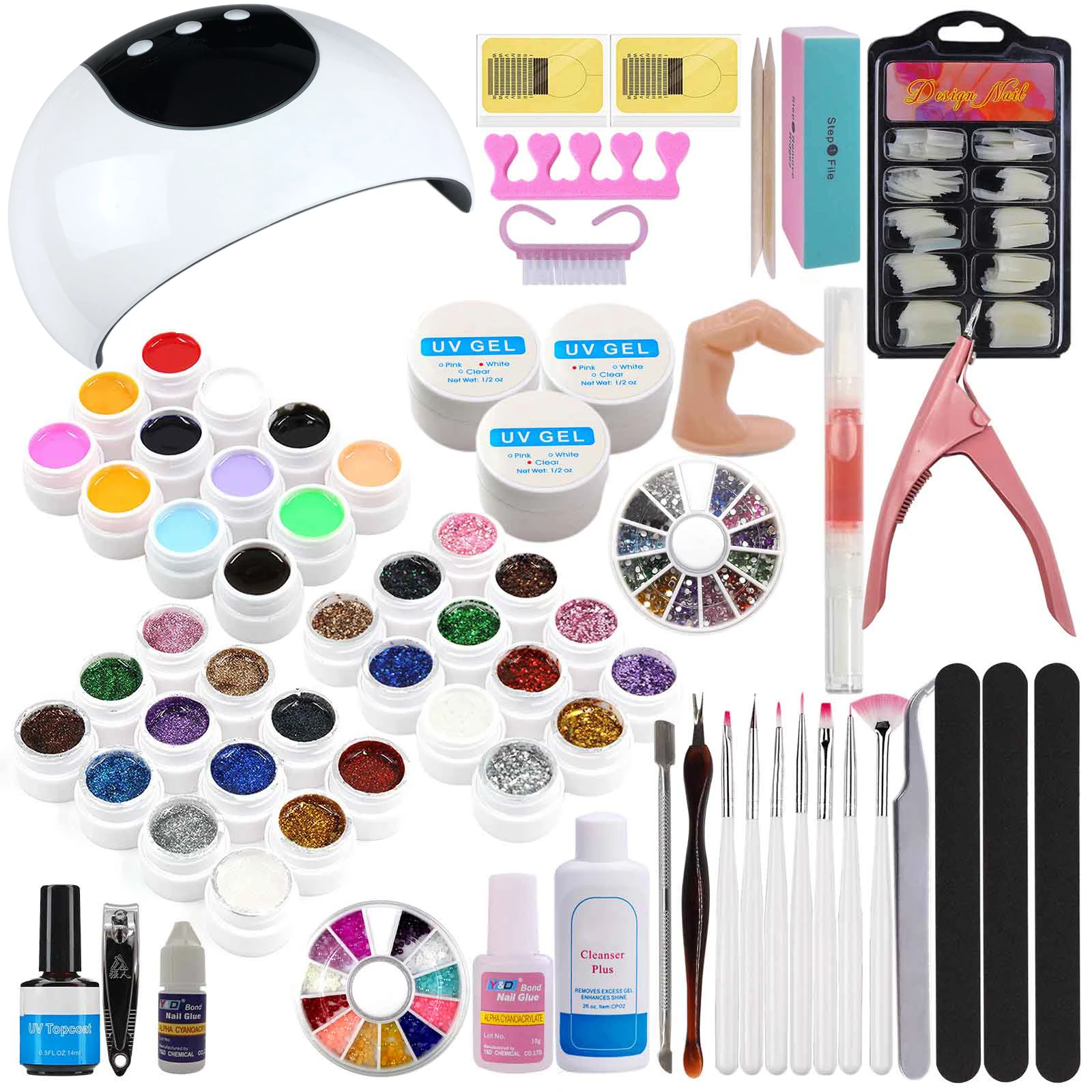 Светодиодсветодиодный УФ-лампа Warm Girl 36 Вт, аксессуары для ногтей, топовое покрытие, кисть, полный набор инструментов для дизайна ногтей