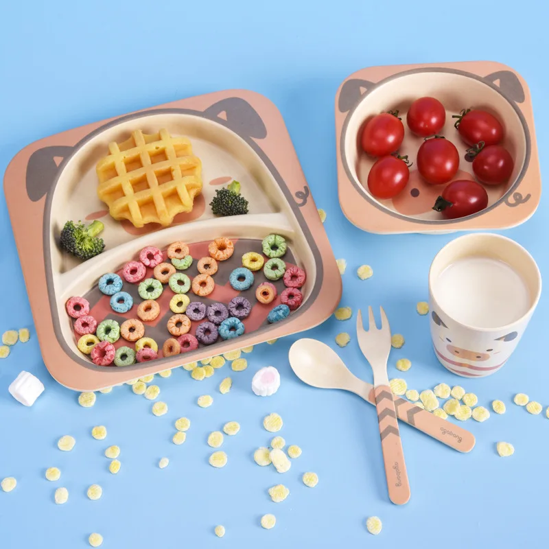 Vip five-piece bamboo fiber tableware children food bowl baby feeding tableware children cute cartoon new year gift bowl set