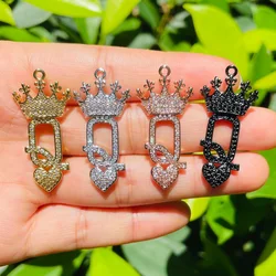 5pcs Queen of Hearts Word Charm for Women Jewelry Making Zirconia Pave Letter Pendant Bracelet Girl Necklace Accessory Handcraft