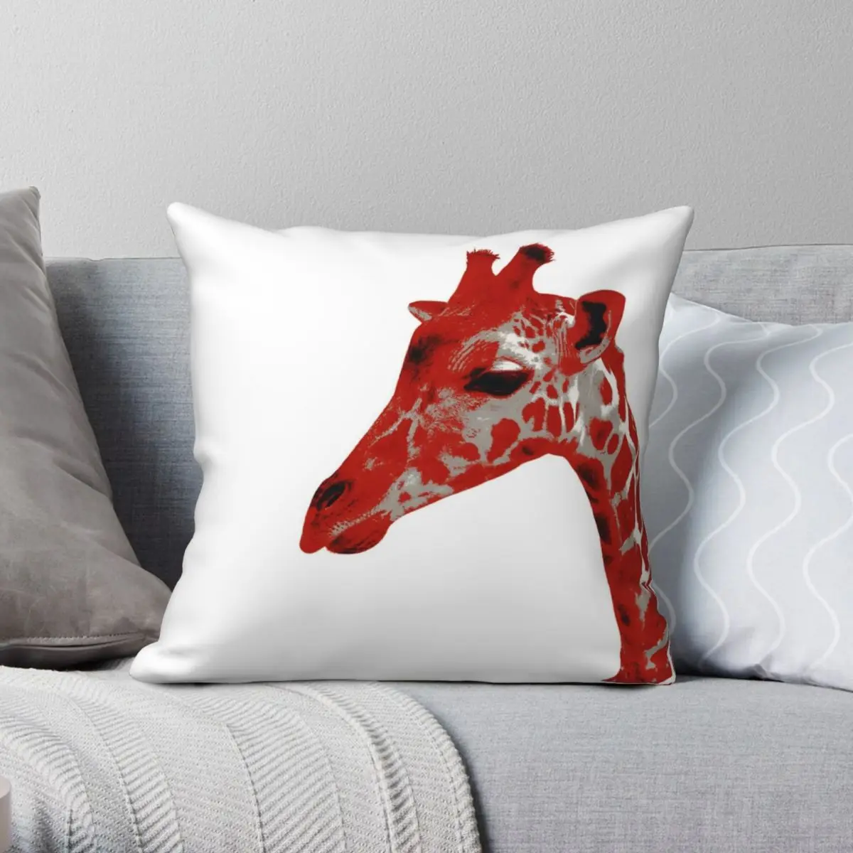 

Cute Bright Stylish Red Giraffe Square Pillowcase Polyester Linen Velvet Pattern Zip Decor Bed Cushion Cover